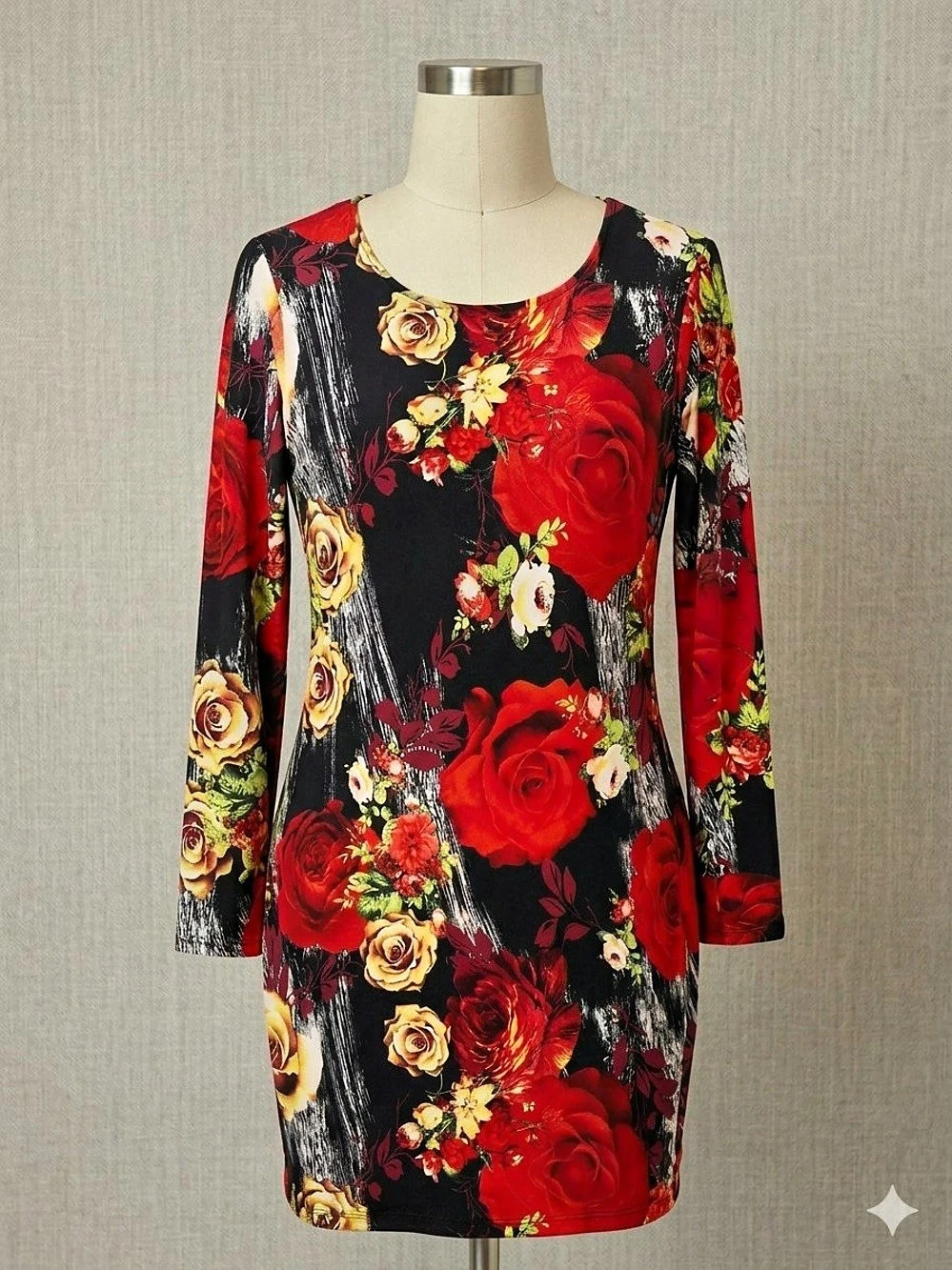 EUC Fashion to Figure Floral Rose Long Sleeve Bodycon Dress Plus Size 2 / 2X